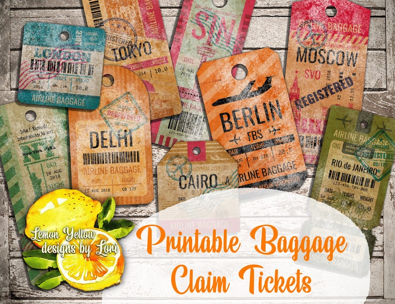 Printable Ephemera Vintage Distressed Baggage Claim Tickets Etsy