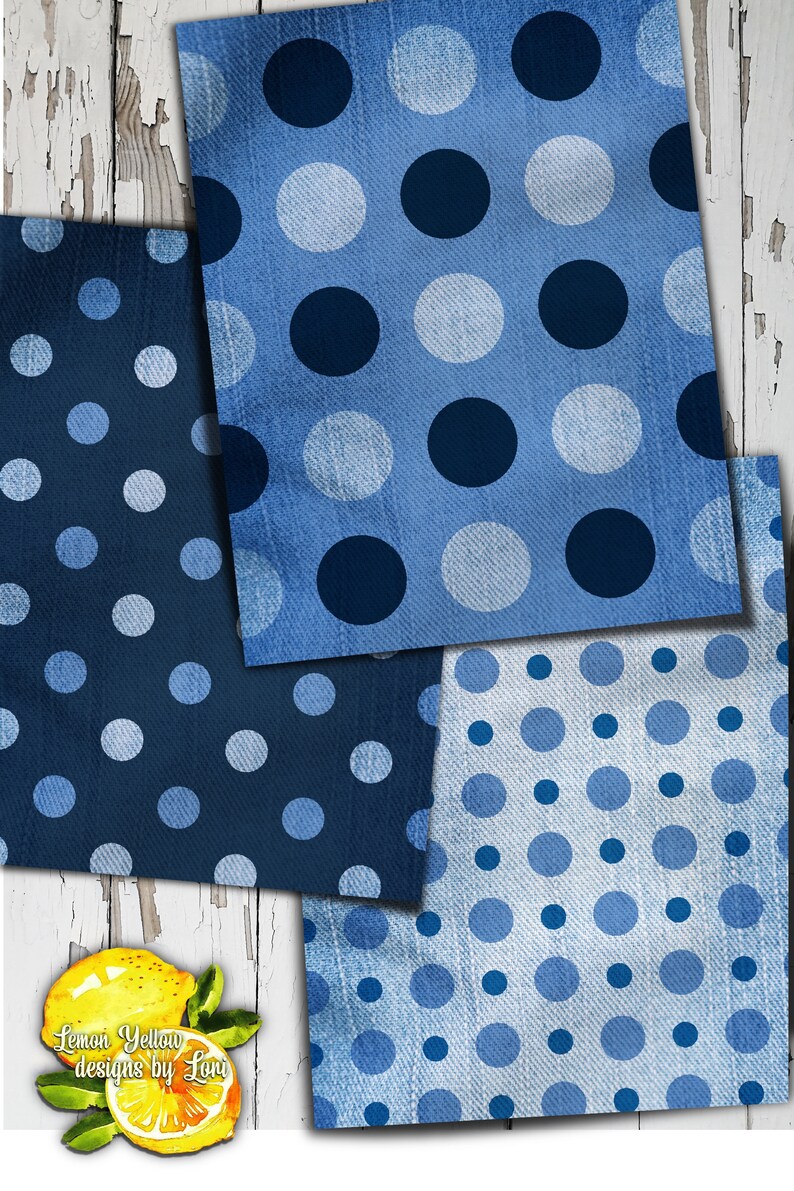 Printable Polka Dot Blue Jean Paper Pack for Gift Wrap Etsy