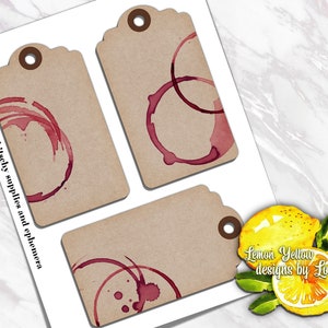 Printable Tags Stained With Red Wine Rings for Scrapbooking - Etsy