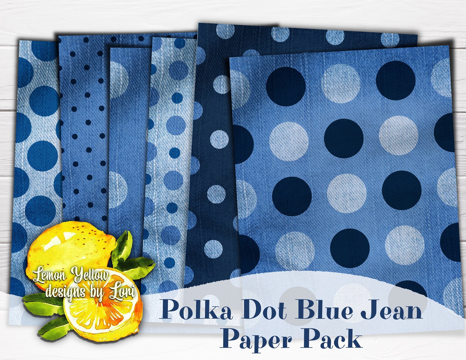 Printable Polka Dot Blue Jean Paper Pack for Gift Wrap Etsy