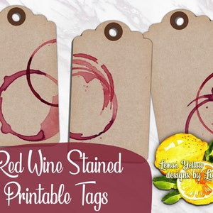 Printable Tags Stained With Red Wine Rings for Scrapbooking - Etsy