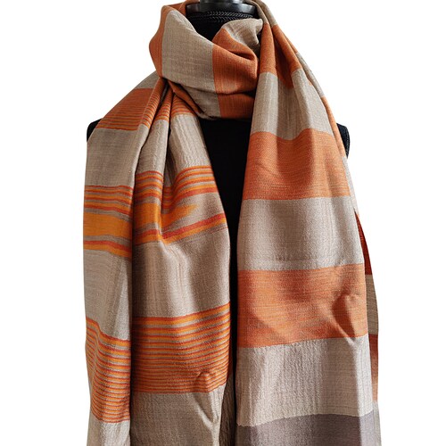 Orange Bronze Stripe Pattern shops Pure Cashmere stole