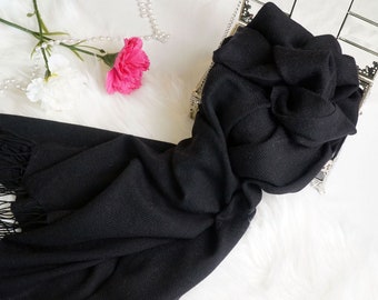 Pure Cashmere All Black Stole with Twill Weave