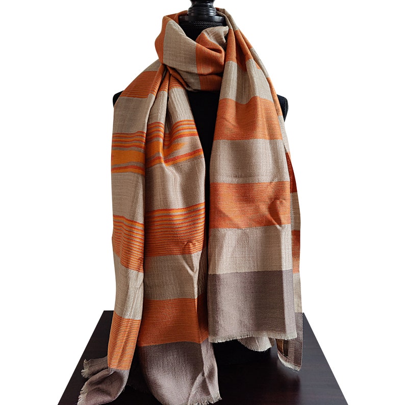 Orange Bronze Stripe Pattern shops Pure Cashmere stole