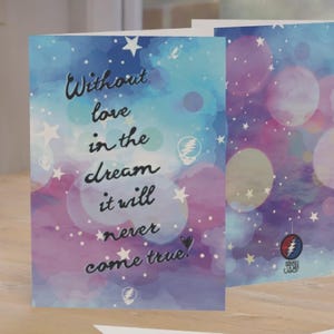 Cartão de felicitações inspirado no Grateful Dead 'Sem amor no sonho..' Personalizável e FRETE GRÁTIS