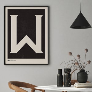 Muurkunst met hoofdletter | Monogram poster kunstafdruk | Letter W | Direct downloaden | Minimalistische kunstafdruk uit het midden van de eeuw | Afdrukbare muurkunst