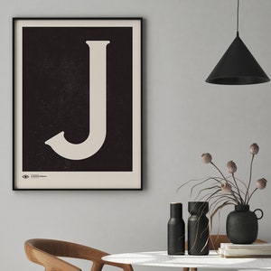 Arte mural con letras mayúsculas / Impresión artística con póster de monograma / Letra J / Descarga instantánea / Impresión artística minimalista de mediados de siglo / Arte mural imprimible