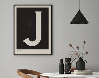 Capital Letter Wall Art | Monogram Poster Art Print | Letter J | Instant Download | Minimalist Mid Century Art Print | Printable Wall Art