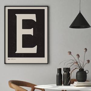 Arte mural con letras mayúsculas / Impresión artística con póster de monograma / Letra E / Descarga instantánea / Impresión artística minimalista de mediados de siglo / Arte mural imprimible