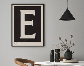 Capital Letter Wall Art | Monogram Poster Art Print | Letter E | Instant Download | Minimalist Mid Century Art Print | Printable Wall Art