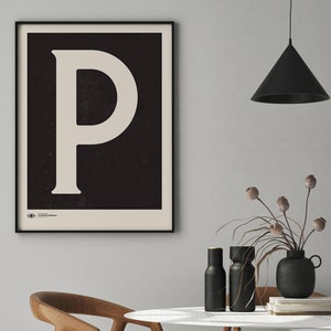 Arte de parede com letras maiúsculas | Impressão de arte de pôster de monograma | Letra P | Download instantâneo | Impressão de arte minimalista de meados do século | Arte de parede para impressão