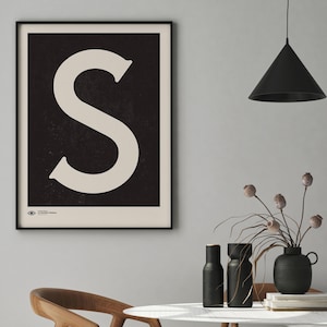 Arte mural con letras mayúsculas / Impresión artística con póster de monograma / Letra S / Descarga instantánea / Impresión artística minimalista de mediados de siglo / Arte mural imprimible