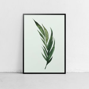 Tropisches Blatt Digitale Kunst |  Blaugrüner Ton Wandkunst | Minimalistisches Poster | Palmenblatt | Bananenblatt | Tropische Wandkunst | Nordische Naturdrucke