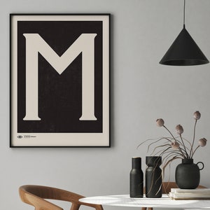 Arte mural con letras mayúsculas / Impresión artística con póster de monograma / Letra M / Descarga instantánea / Impresión artística minimalista de mediados de siglo / Arte mural imprimible