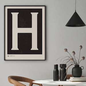 Capital Letter Wall Art | Monogram Poster Art Print | Letter H | Instant Download | Minimalist Mid Century Art Print | Printable Wall Art