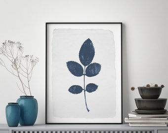 Indigo Leaves Print, Beach House Wall Art, Blue and White Art Print, Instant Download, Printable Wall Art