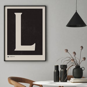 Arte mural con letras mayúsculas / Impresión artística con póster de monograma / Letra L / Descarga instantánea / Impresión artística minimalista de mediados de siglo / Arte mural imprimible