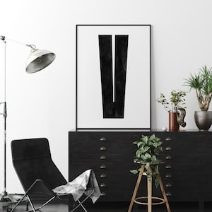 Muurkunst met hoofdletter | Monogram poster kunstafdruk | Letter V | Direct downloaden | Minimalistische kunstafdruk uit het midden van de eeuw | Afdrukbare muurkunst