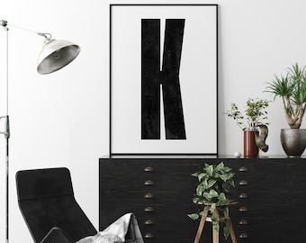 Capital Letter Wall Art | Monogram Poster Art Print | Letter K | Instant Download | Minimalist Mid Century Art Print | Printable Wall Art