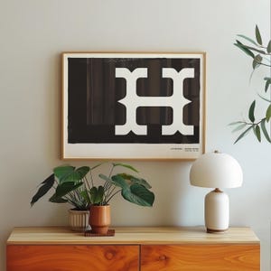 Arte mural extragrande, impresión artística con monograma, letra H, descarga instantánea / Impresión minimalista de arte occidental, arte mural imprimible