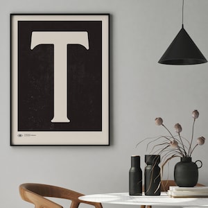 Arte mural con letras mayúsculas / Impresión artística con póster de monograma / Letra T / Descarga instantánea / Impresión artística minimalista de mediados de siglo / Arte mural imprimible