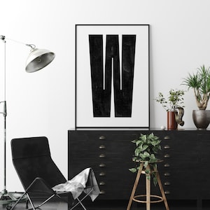 Muurkunst met hoofdletter | Monogram poster kunstafdruk | Letter W | Direct downloaden | Minimalistische kunstafdruk uit het midden van de eeuw | Afdrukbare muurkunst