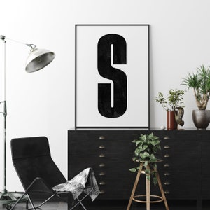 Muurkunst met hoofdletter | Monogram poster kunstafdruk | Letter S | Direct downloaden | Minimalistische kunstafdruk uit het midden van de eeuw | Afdrukbare muurkunst