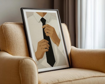 Moderne minimalistische Wandkunst des Mannes mit Krawatte - Strukturierter Business Porträt Druck, Maskuline Büro Dekoration, Exekutiv Stil Illustration