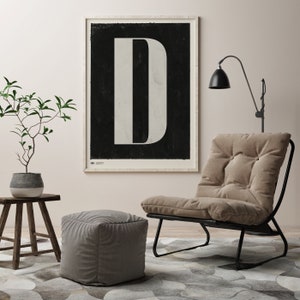 Arte mural con letras mayúsculas / Impresión artística con póster de monograma / Espíritu de la letra D / Descarga instantánea / Impresión artística vintage / Arte mural imprimible