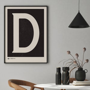 Arte mural con letras mayúsculas / Impresión artística con póster de monograma / Letra D / Descarga instantánea / Impresión artística minimalista de mediados de siglo / Arte mural imprimible