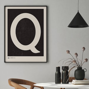 Muurkunst met hoofdletter | Monogram poster kunstafdruk | Letter Q | Direct downloaden | Minimalistische kunstafdruk uit het midden van de eeuw | Afdrukbare muurkunst