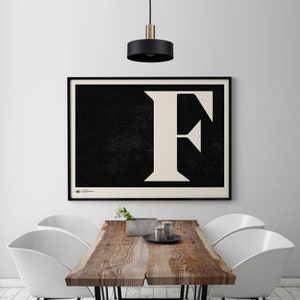 Arte mural grande, impresión artística con monograma, letra F, descarga instantánea, impresión artística minimalista de mediados de siglo, arte mural imprimible