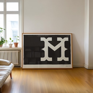 Arte mural extragrande, impresión artística de póster con monograma, letra M, descarga instantánea / Impresión de arte minimalista occidental, arte mural imprimible