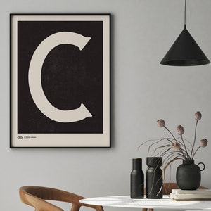 Arte mural con letras mayúsculas / Impresión artística con póster de monograma / Letra C / Descarga instantánea / Impresión artística minimalista de mediados de siglo / Arte mural imprimible