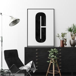 Muurkunst met hoofdletter | Monogram poster kunstafdruk | Letter C | Direct downloaden | Minimalistische kunstafdruk uit het midden van de eeuw | Afdrukbare muurkunst