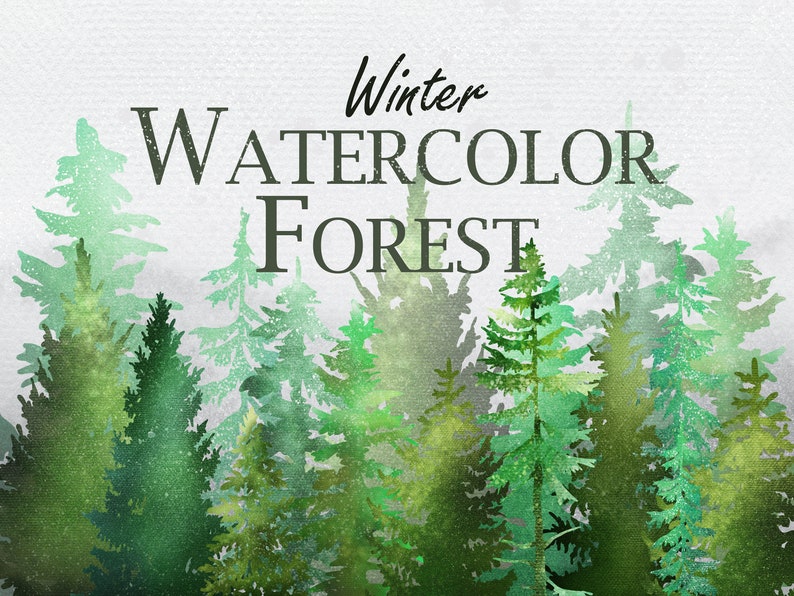 Forest Graphics Conifers Pine Trees Winter tree clipart Watercolor Pine Trees Clipart Woodland Watercolor forest