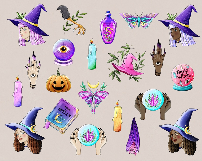 Violet Witch clipart pastel goth clipart pastel halloween Etsy