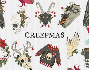 CREEPMAS clipart, Creepy christmas, alternative xmas, gothic christmas, gothmas, Krampus, Scary Christmas, witchy christmas digital files