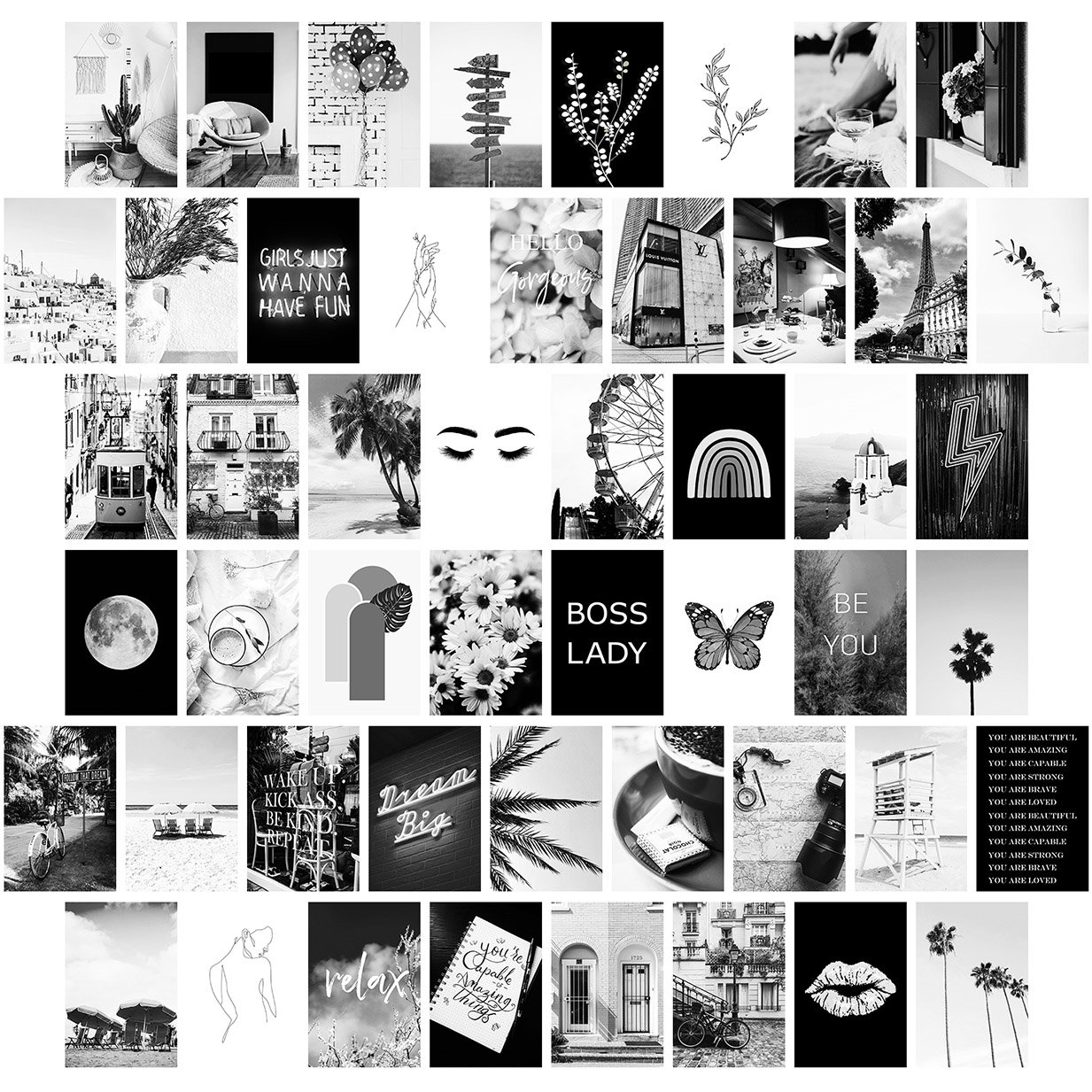 50 PRINTED 4in x 6in Black and White Wall Collage Kit Collage Etsy