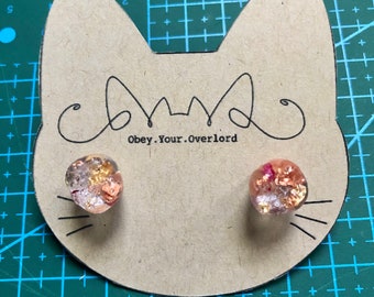 Resin Rose Petal and Gold Leaf Tooth Stud Earrings