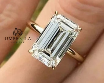 5 CT Emerald Cut Diamond 14K Solid Gold Solitaire Engagement Ring Bride / Elongated Emerald Ring Women/ Solitaire Emerald CZ Ring