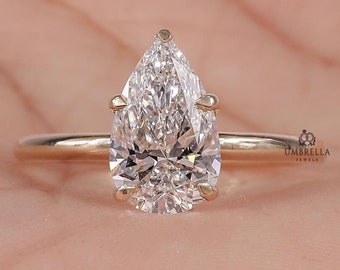 Pear Shaped Moissanite Ring, Tulip set Solitaire Engagement Ring, 1 -4 CT Pear Moissanite Ring, Tear Drop ring, Stimulant ring Gift for Her.