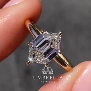 2 CT Elogated Hexagone Moissanite Solitaire Engagement Ring Gift For Her Wedding Ring Promise Ring 10K 14K 18K Gold Ring