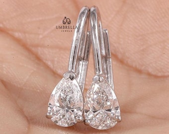 Teardrop Earrings, Dangle Earrings, Lab Grown Pear Diamond Earring, White Gold Solitaire Earrings, Bridal Jewelry, Anniversary Gift for her.