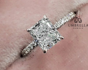 Radiant Cut Moissanite Wedding Ring 14K White Gold Engagement Ring Anniversary Ring for Woman Diamond Ring Promise Ring Anniversary Gift.