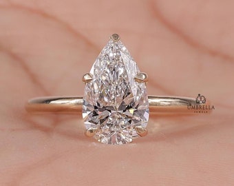 Pear Shaped Moissanite Ring,Engagement Ring, 2 CT Pear Cut Ring,Tear Drop diamond ring, Simulant ring Moissanite Solitaire ring Gift for her