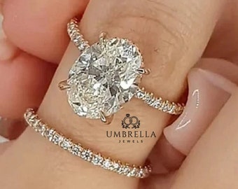 4 CT Oval Cut Moissanite Engagement Ring, 14K Gold Moissanite Bridal Ring Set For Her, Wedding Set Rings, Oval Bridal Set Half Eternity Band