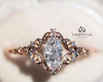 2.50 CT Marquise Cut Moissanite Unique ring Unique Art Deco Ring Diamond Ring 14K/18K Rose Gold Ring Wedding Engagement Ring wedding ring