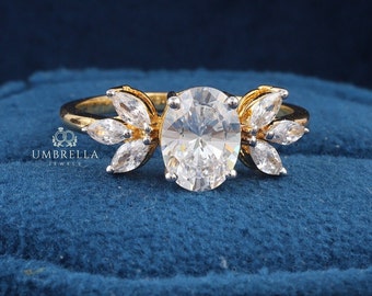 Oval Moissanite engagement ring vintage Unique Marquise cut Diamond Cluster ring Rose gold ring engagement ring Bridal ring Anniversary ring