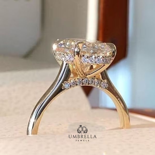 Anillo de diamante solitario de talla ovalada clásico de 2 CT, magnífico anillo de aniversario con halo oculto, anillo de plata de ley 925, anillo de promesa ovalada de moissanita